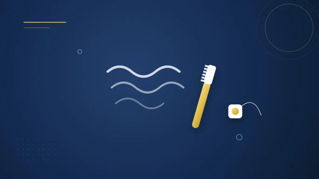 Illustration : des ondes d'haleine, une brosse à dents et du fil dentaire