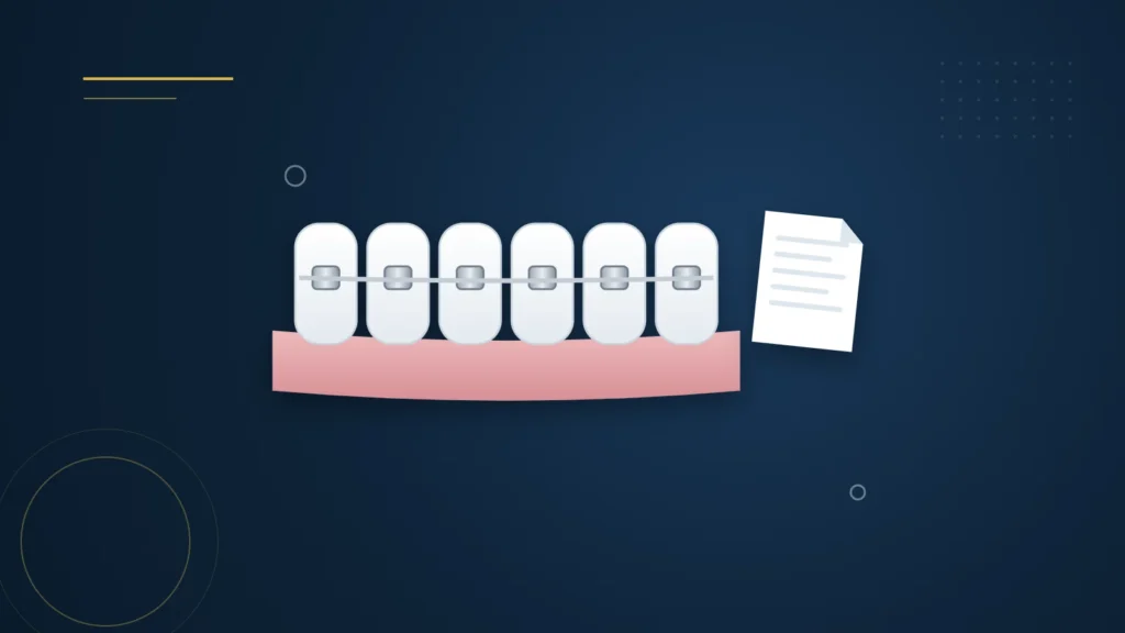 Illustration : des dents avec un appareil orthodontique fixe et un document de traitement